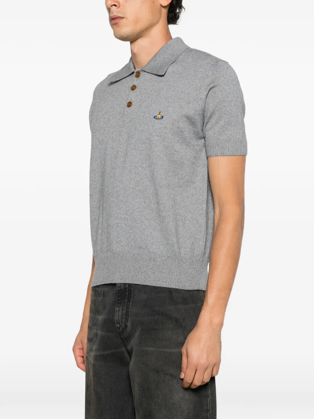 Vivienne Westwood Orb-embroidered polo sweater Grijs