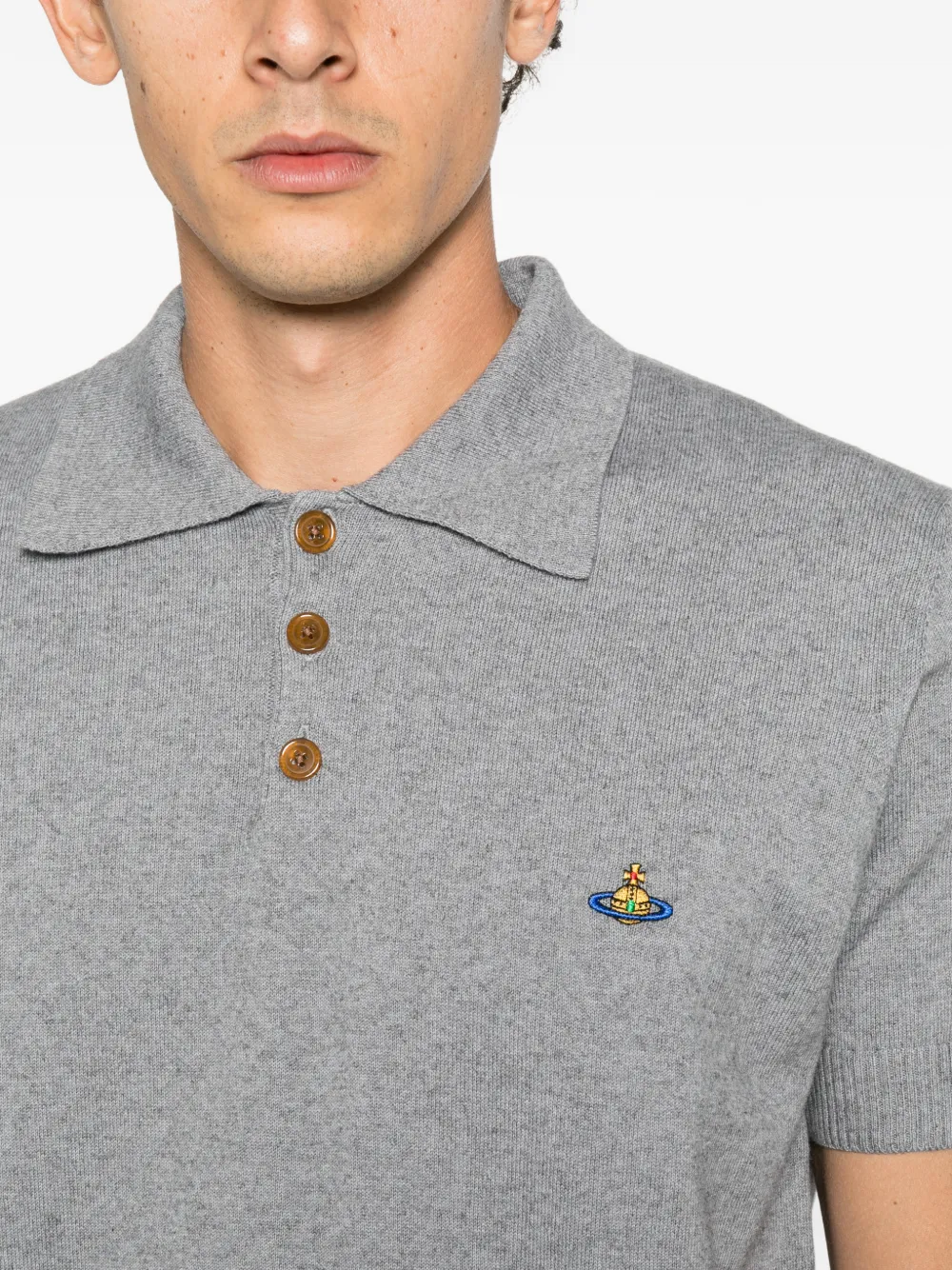 Vivienne Westwood Orb-embroidered polo sweater Grijs