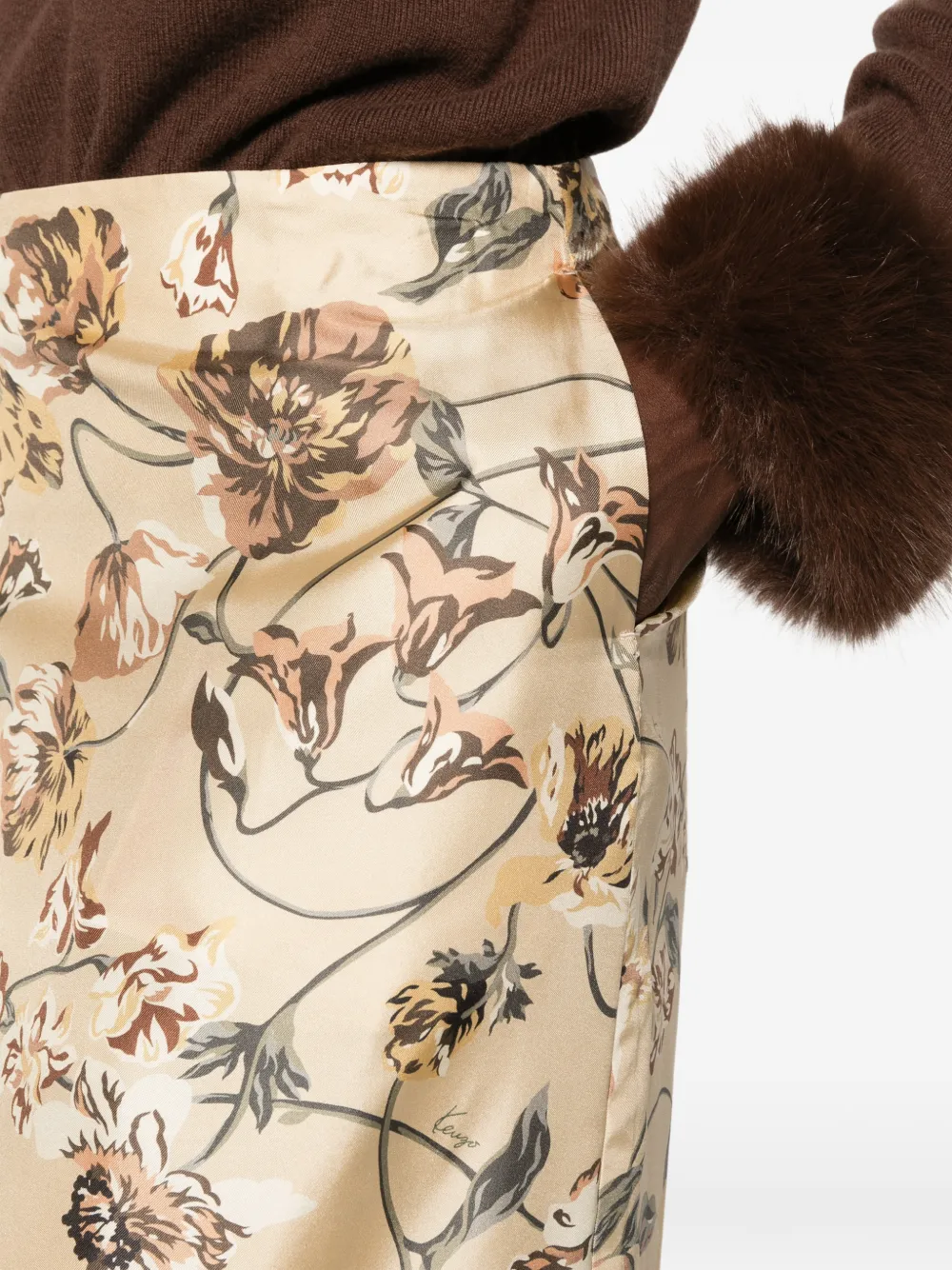 Kenzo floral-print silk midi skirt Beige