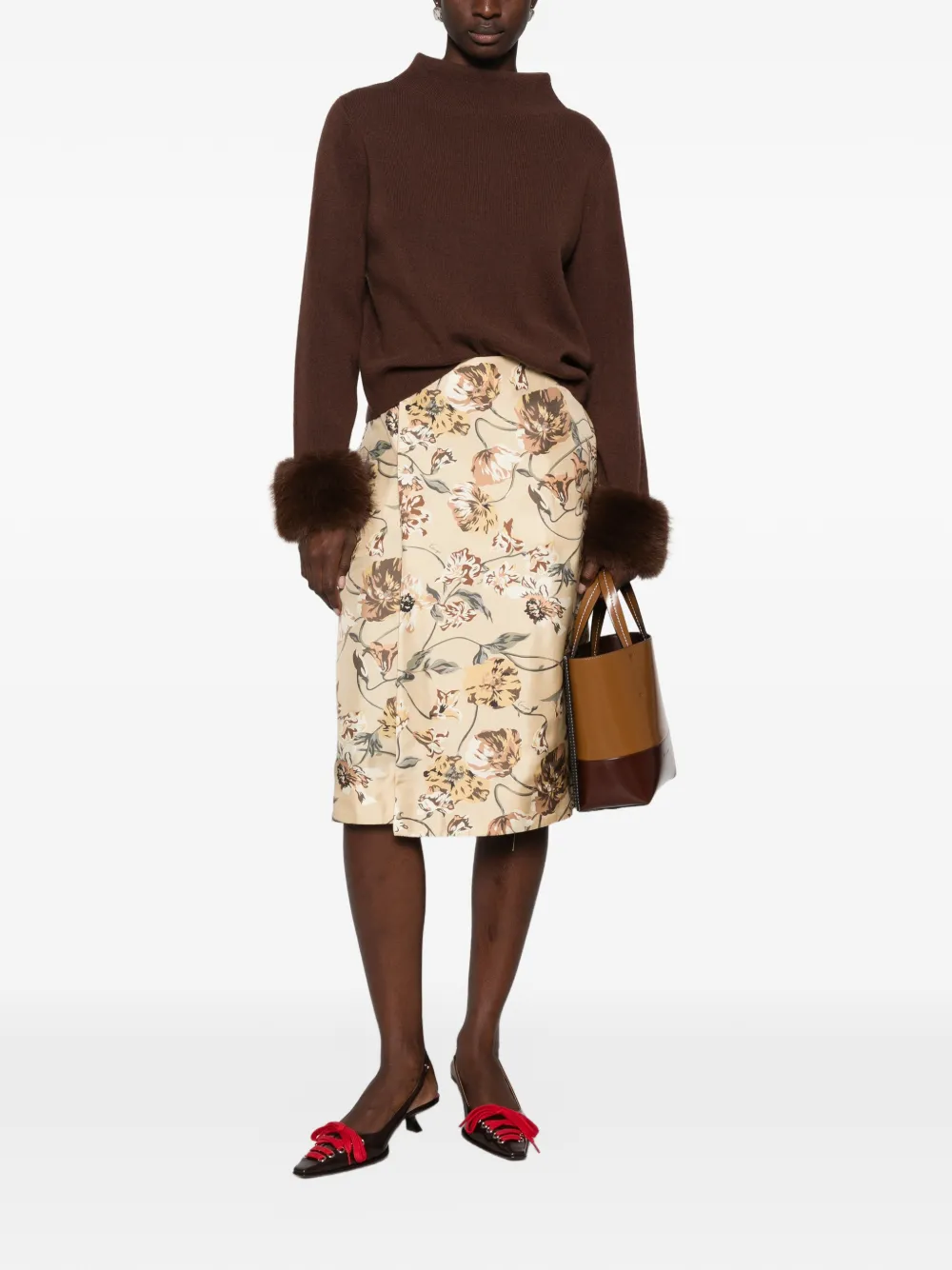 Kenzo floral-print silk midi skirt Beige