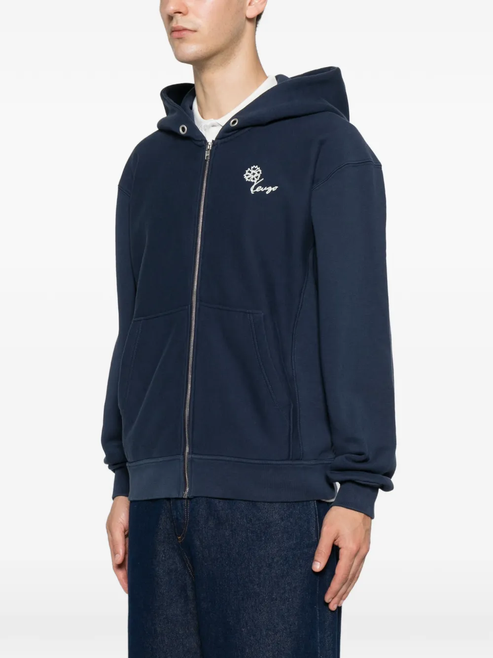 Kenzo Hoodie met geborduurde bloem en rits Blauw