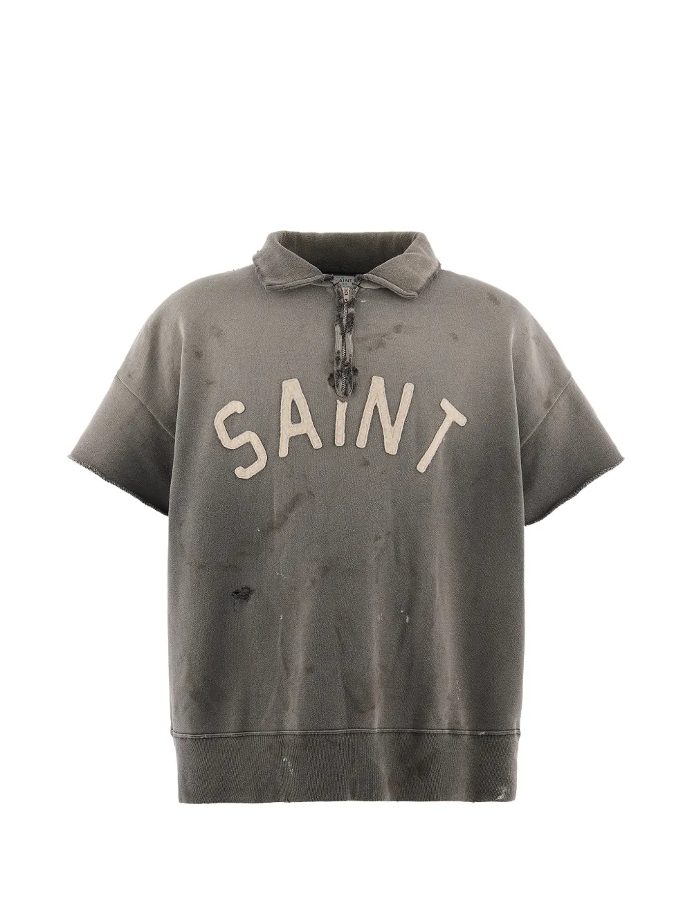 SAINT MXXXXXX distressed half-zip polo shirt - Grigio