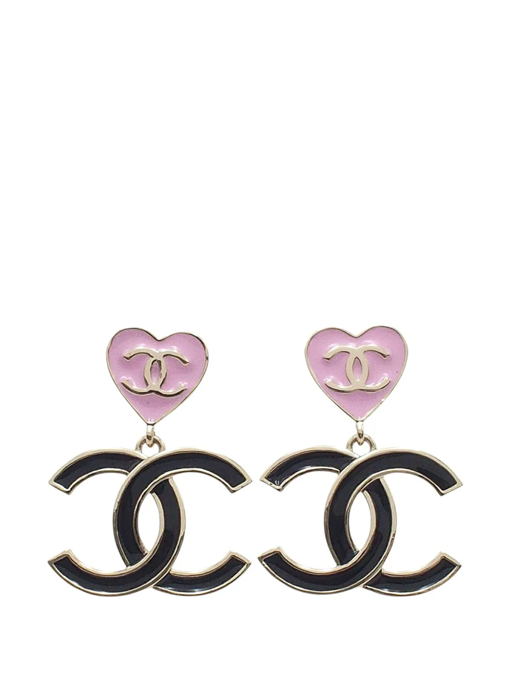 CHANEL Pre-Owned 2024 Enamel CC Heart Push Back Earrings costume earrings - Nero
