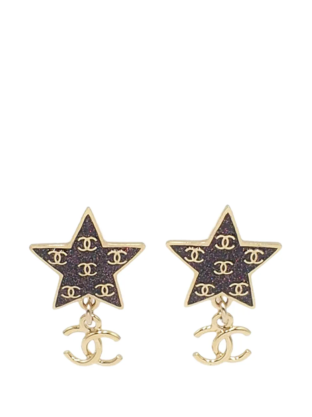 CHANEL Pre-Owned 2024 CC Gold Plated Glittered Enamel Star Drop Clip On Earrings costume earrings - Oro