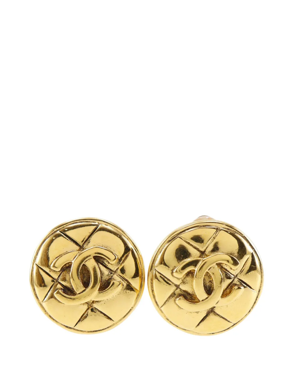 CHANEL Pre-Owned 1970-1980 CC Gold Plated Quilted Round Clip On Earrings costume earrings - Oro