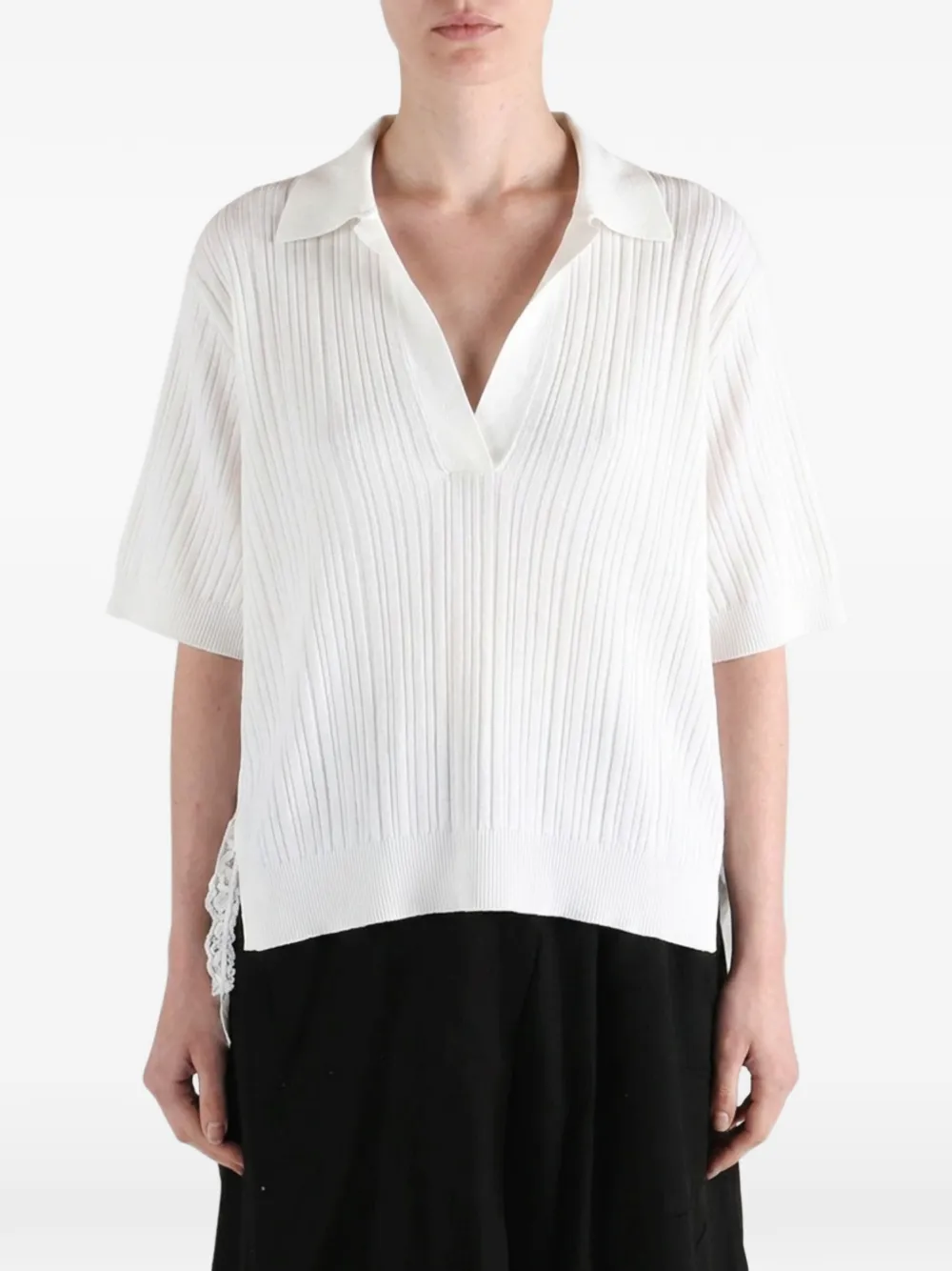 Uma Wang Geribbelde blouse met kanten afwerking Wit