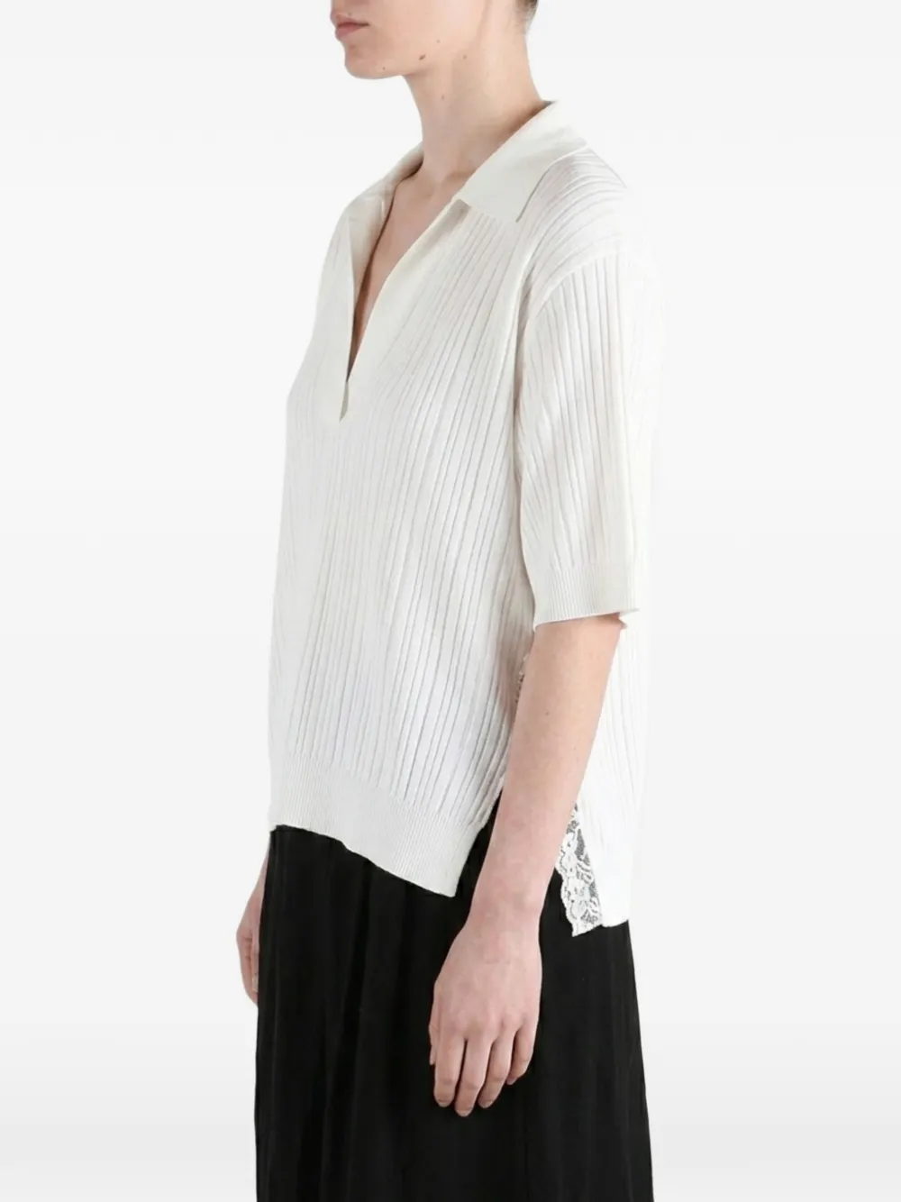 Uma Wang Geribbelde blouse met kanten afwerking Wit
