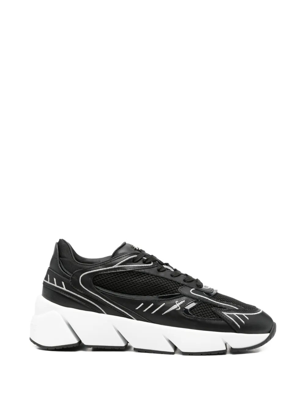 Cesare Paciotti mesh-panelled embroidered sneakers - Nero