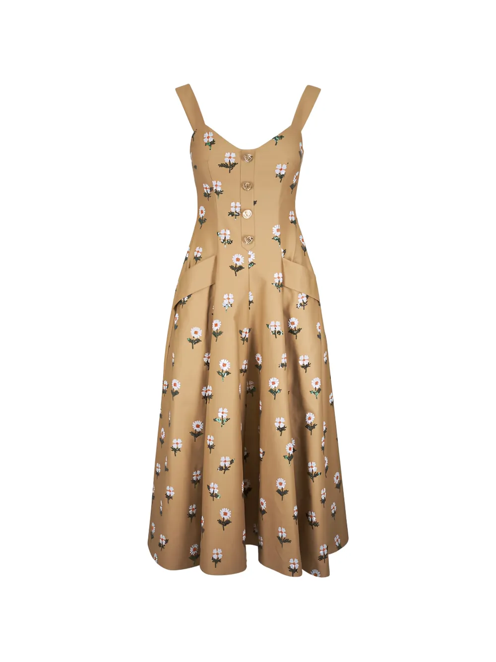 Talbot Runhof floral-embroidered button-front midi dress - Toni neutri