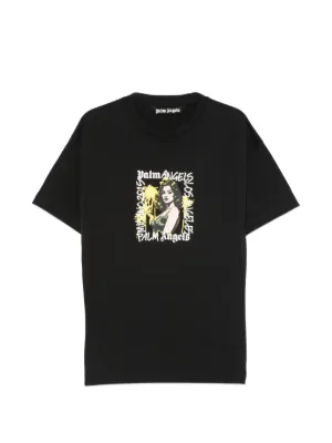 Palm Angels Printed Cotton T-shirt | Black | FARFETCH SG