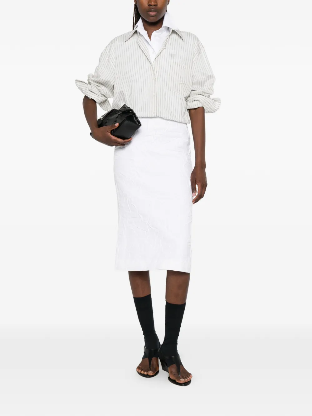 SHUSHU/TONG Crinkled-effect Skirt in White, view 2