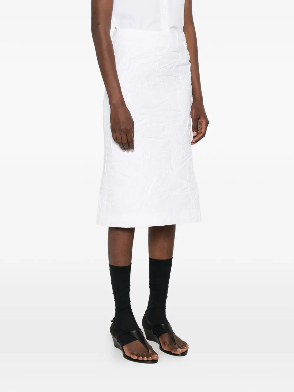 SHUSHU/TONG Crinkled-effect Skirt in White, view 3