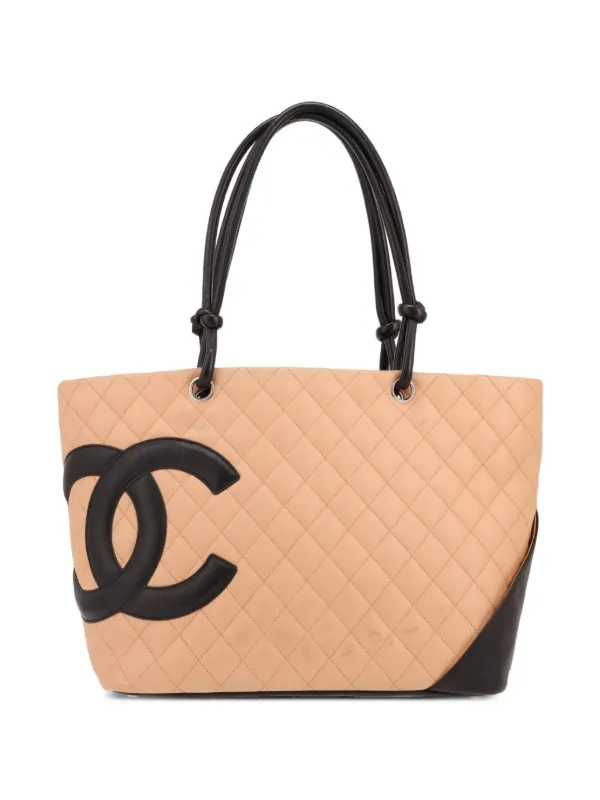 Chanel Pre-owned 2004 Cambon Quilted Leather Tote Bag in Neutrals
