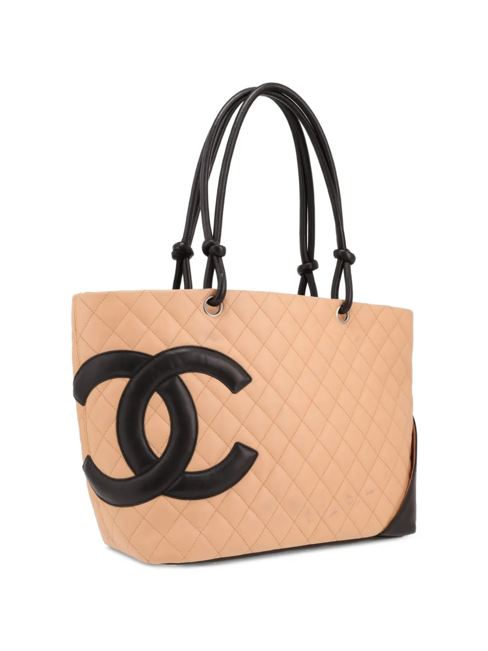 Chanel Pre-owned 2004 Cambon Quilted Leather Tote Bag in Neutrals, view 3