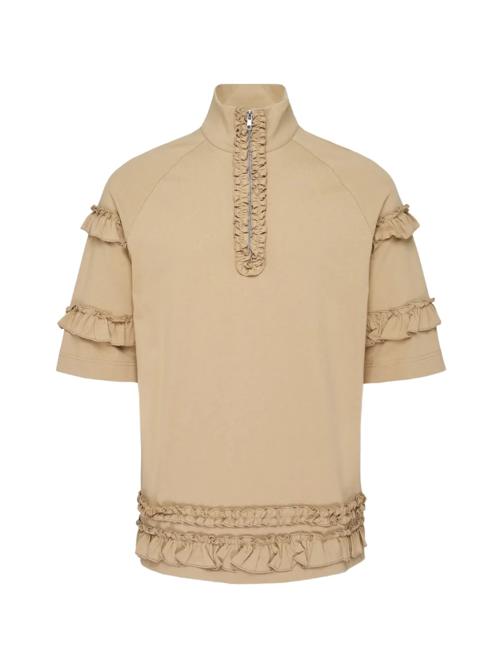 Simone Rocha ruffled half-zip T-shirt - Toni neutri