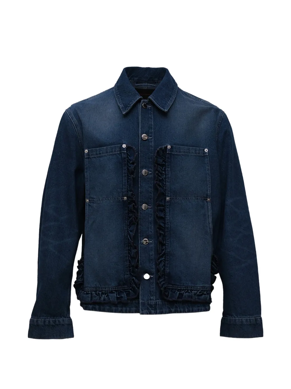 Simone Rocha ruffle-trimmed denim jacket - Blu