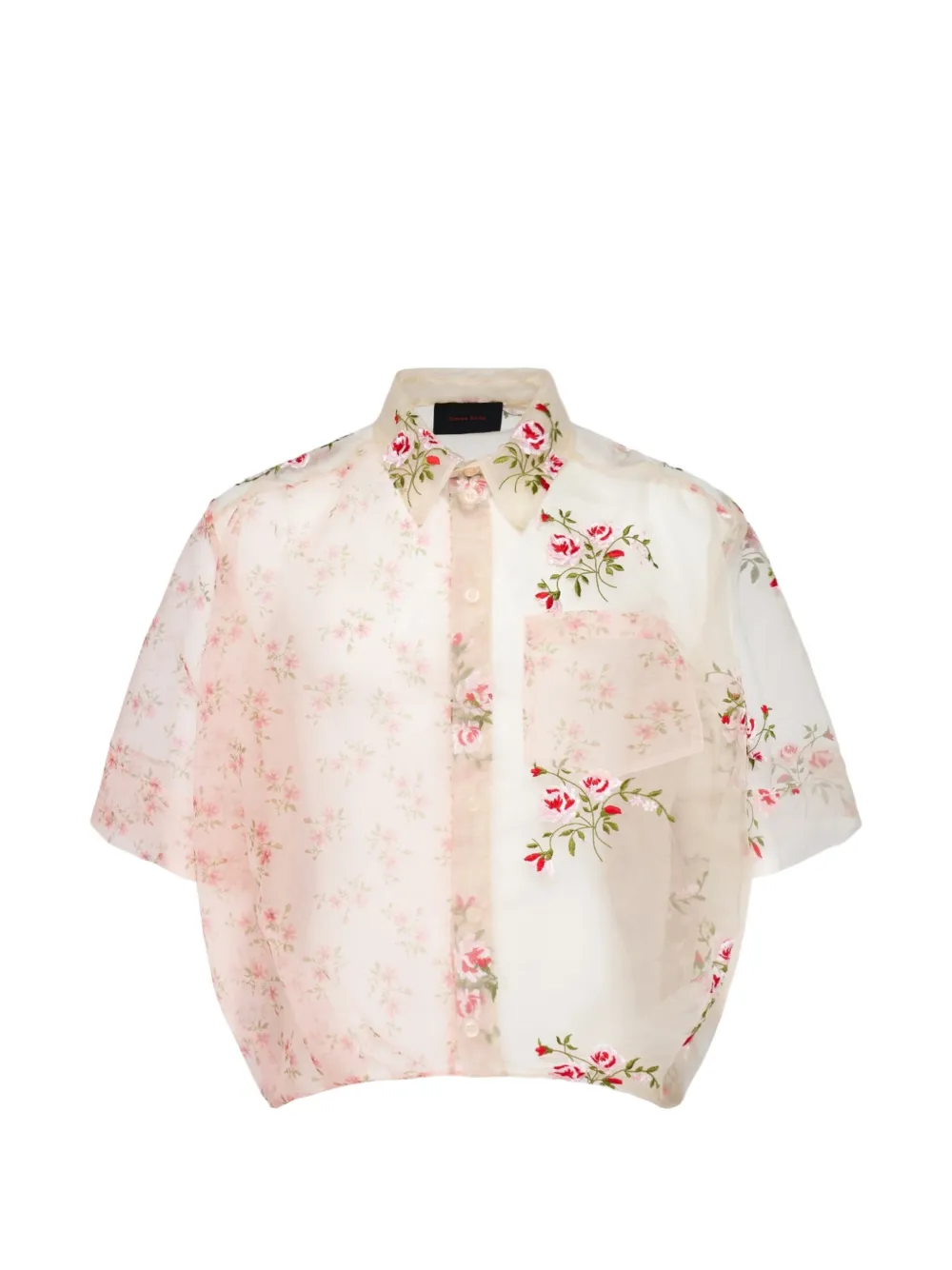 Simone Rocha floral-embroidered sheer shirt - Rosa