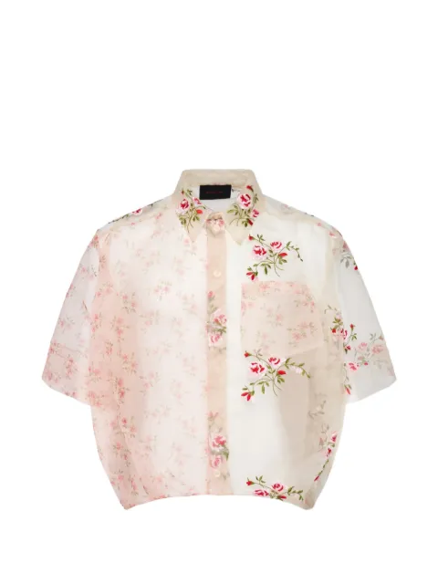 Simone Rocha floral-embroidered sheer shirt