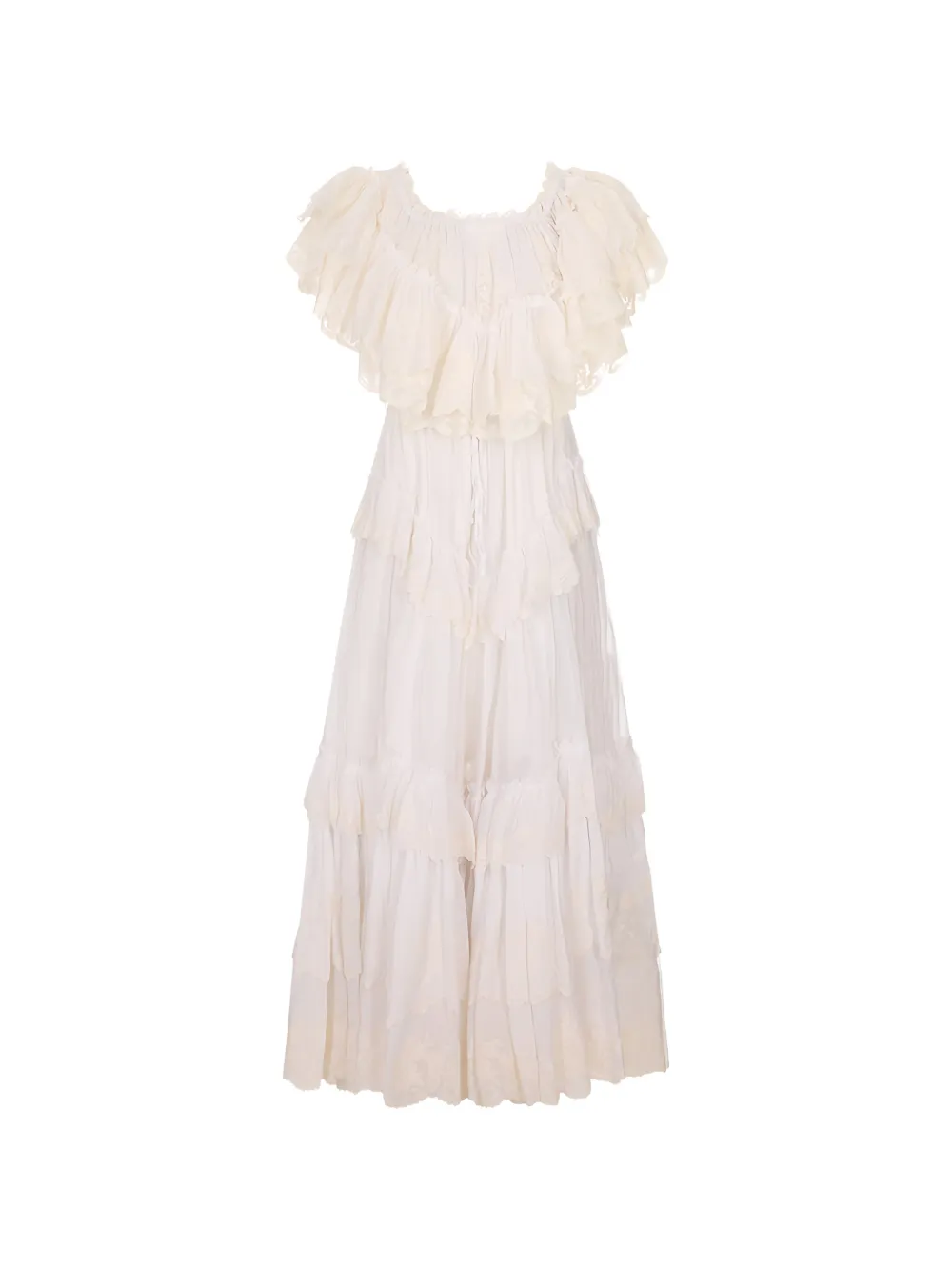 Chloé ruffled lace-embroidered maxi dress - Bianco