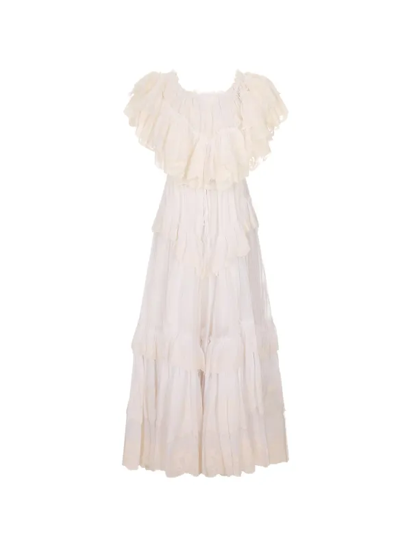 chloe lace maxi dress Chloe Long Lace Ruffled Drawstring Dress