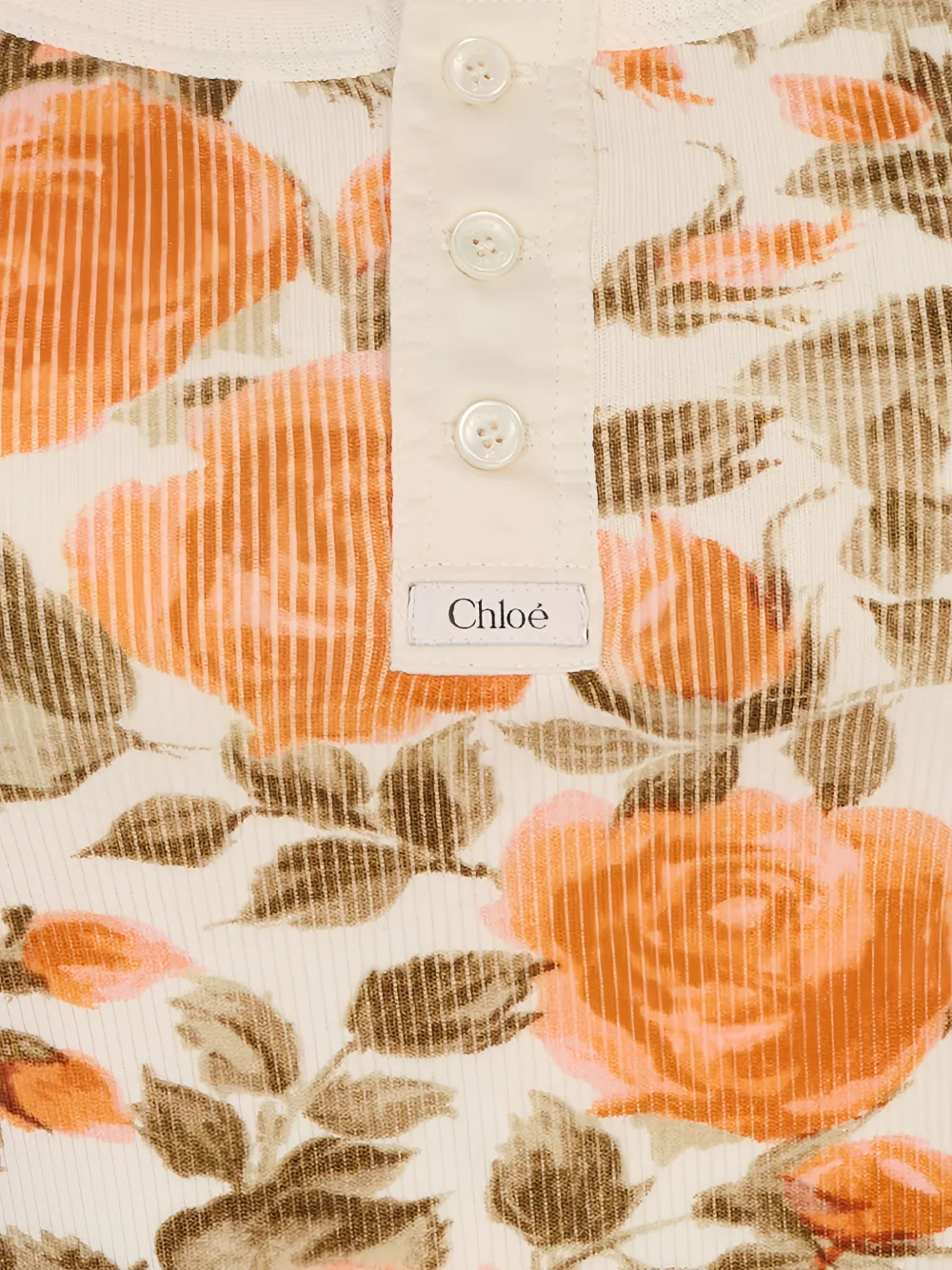 Chloé Ribgebreid T-shirt met bloemenprint Beige