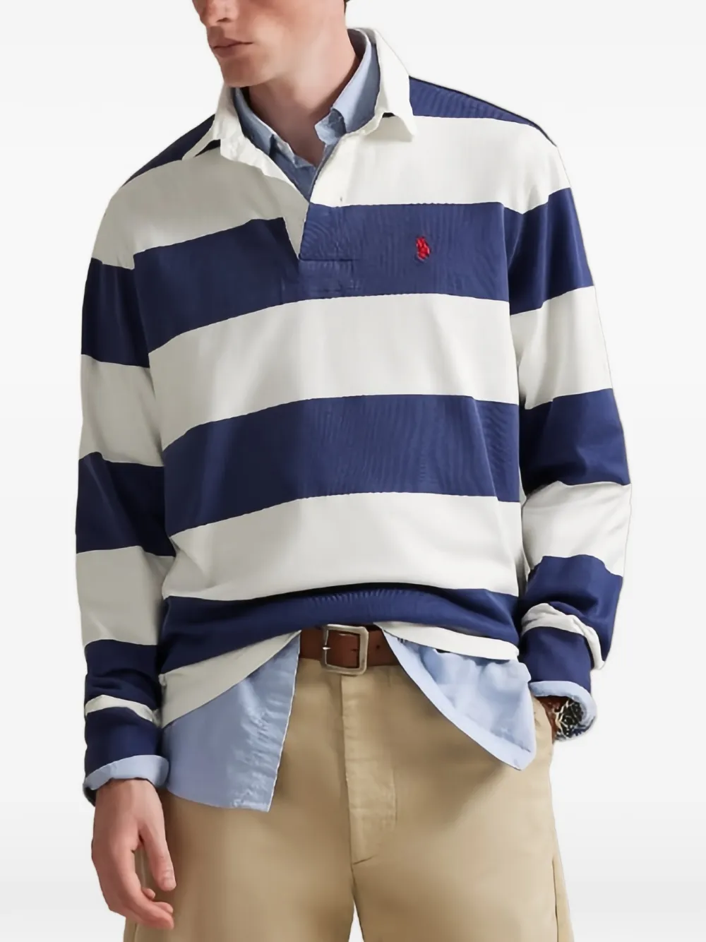 Polo Ralph Lauren ラガーシャツ ネイビーとホワイト Polo Ralph Lauren ストライプ ラガーシャツ | ブルー | FARFETCH JP