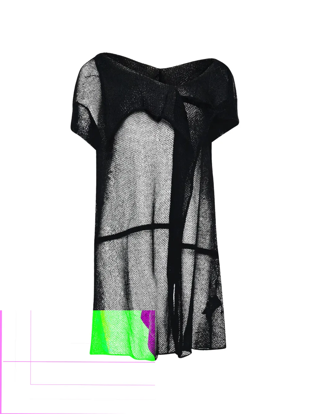 Yohji Yamamoto mesh-knit asymmetric-collar T-shirt - Schwarz