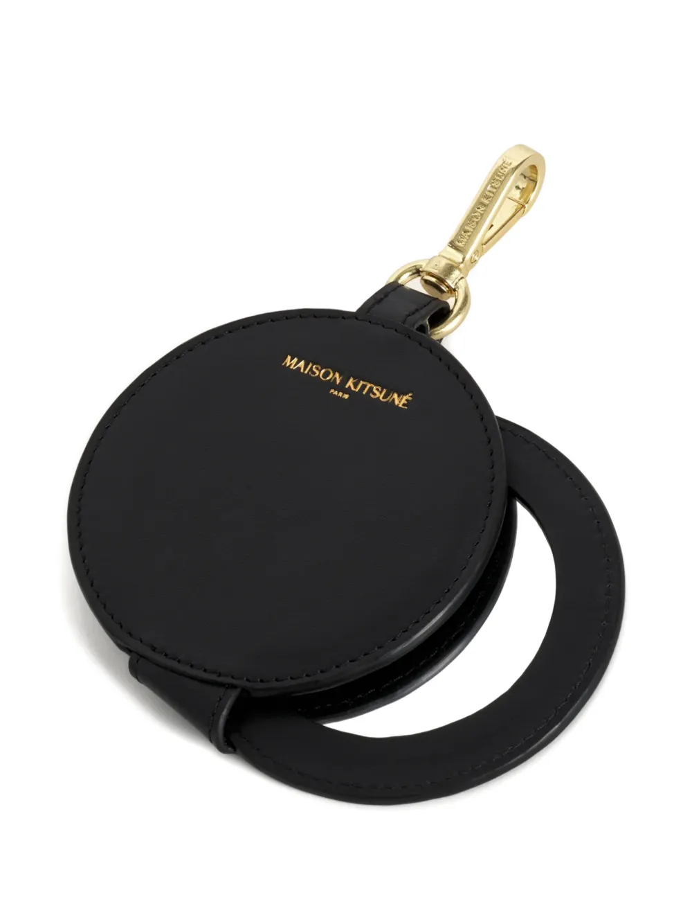 Maison Kitsuné Ronde leren sleutelhanger Zwart