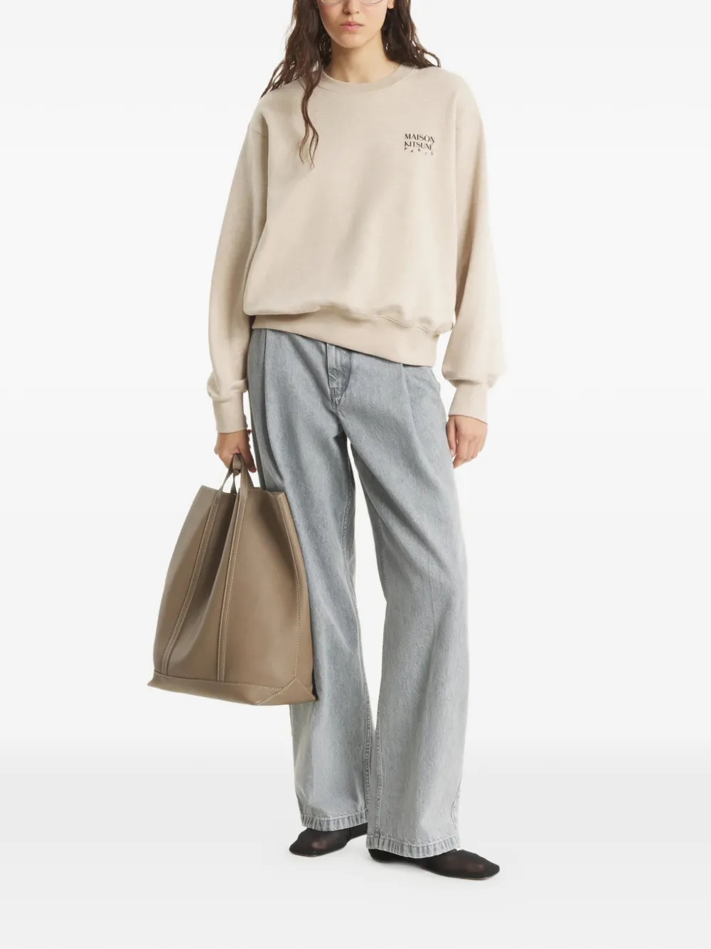 Maison Kitsuné Sweater met logoprint Beige