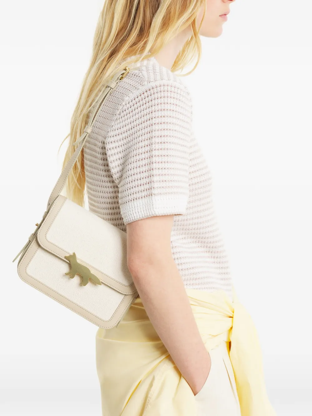 Maison Kitsuné Edie Fox-plaque Leather-trim Shoulder Bag In Orange