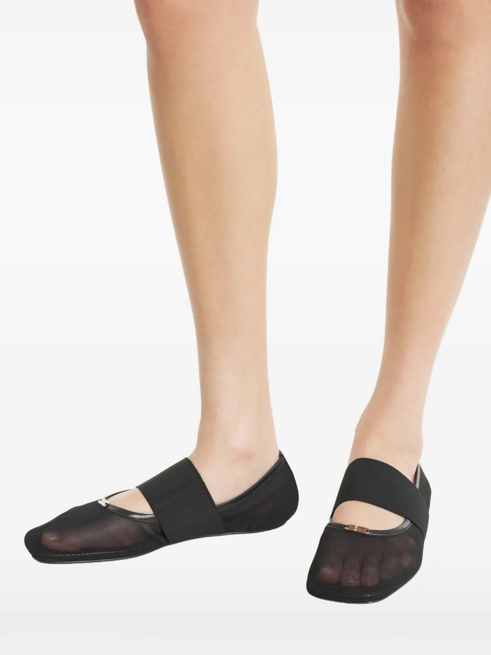 Maison Kitsuné mesh logo-plaque ballet flats Wit