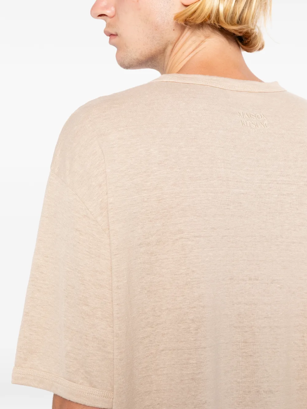 Maison Kitsuné T-shirt met geborduurd logo Beige