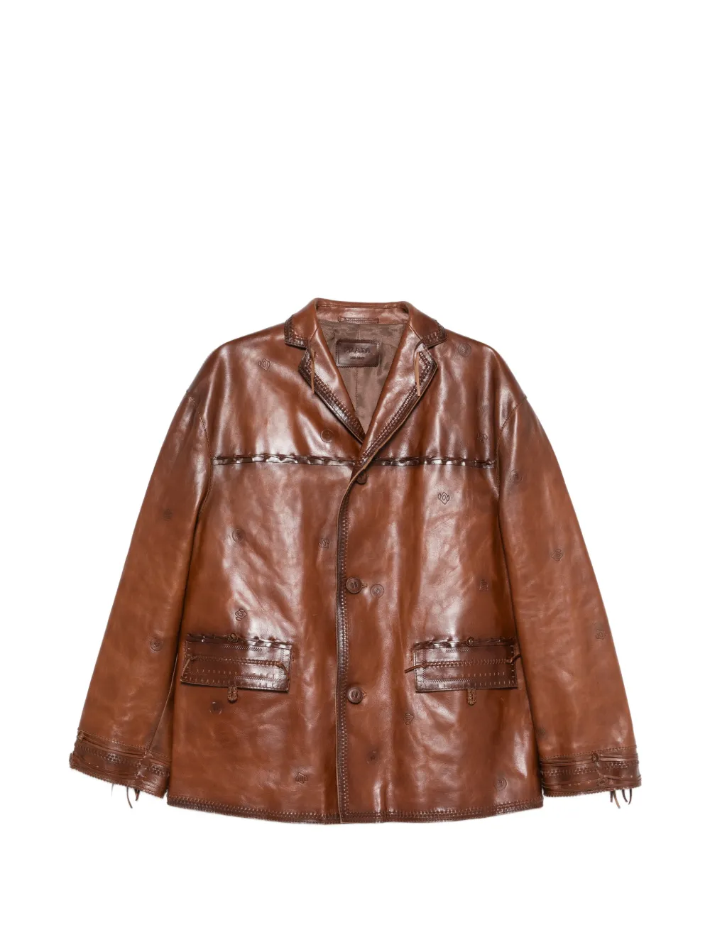 Prada braided-trim leather jacket - Marrone