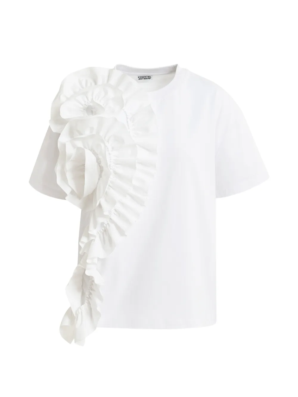 Essentiel Antwerp ruffled-detail floral-appliqué T-shirt - Bianco