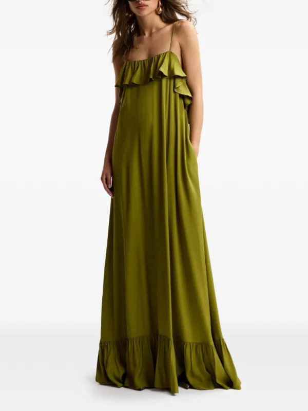 Essentiel Antwerp ruffled-neck Maxi Dress | Green | FARFETCH OM