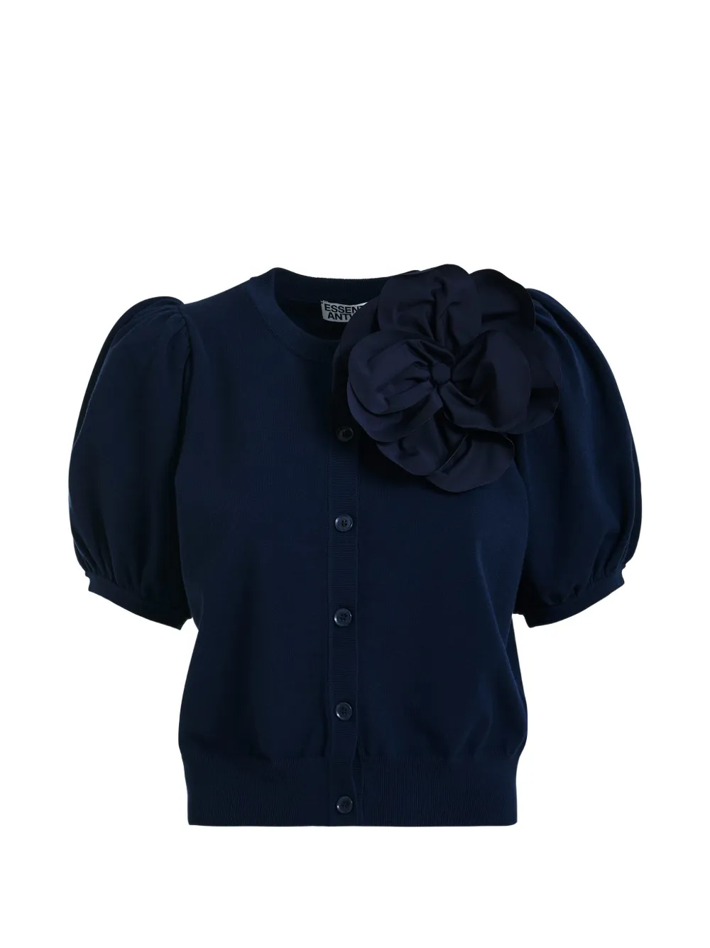 Essentiel Antwerp flower-brooch puffed-sleeve cardigan - Blu