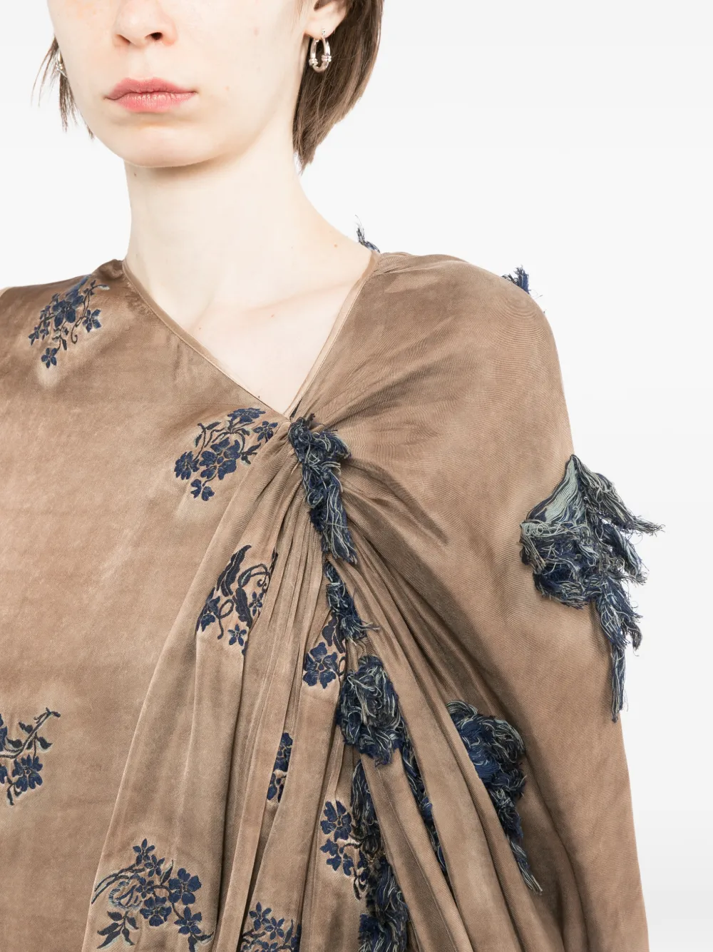 Uma Wang Jurk met geborduurde bloemen Bruin