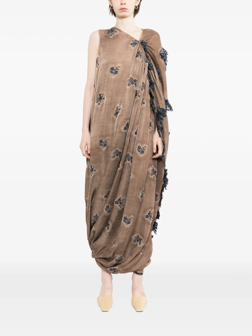 Uma Wang Jurk met geborduurde bloemen Bruin