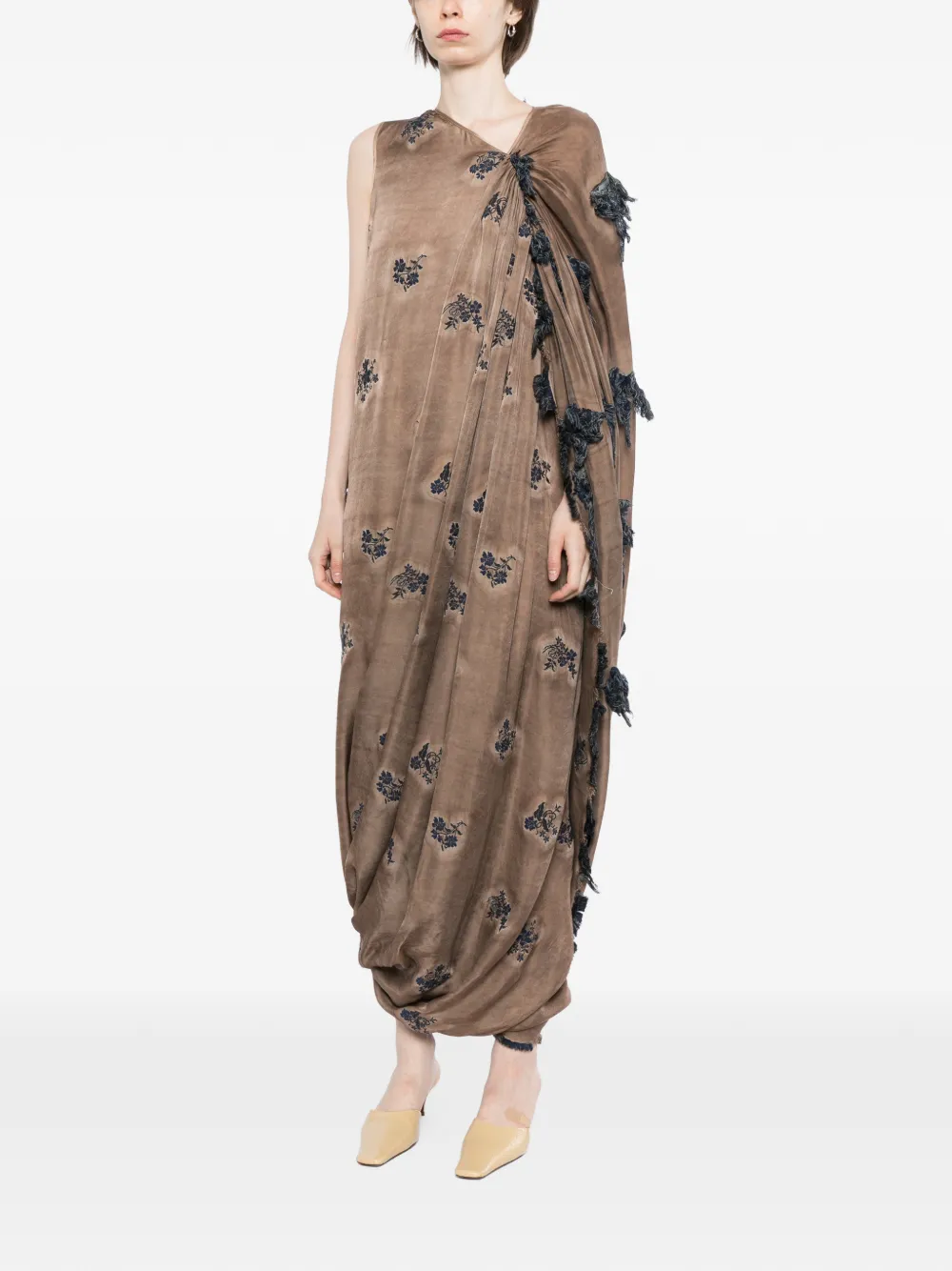 Uma Wang Jurk met geborduurde bloemen Bruin