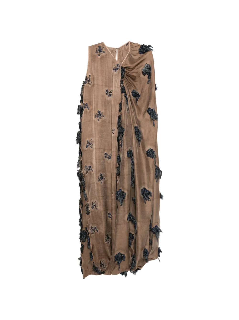 Uma Wang floral-embroidered fringed dress - Marrone