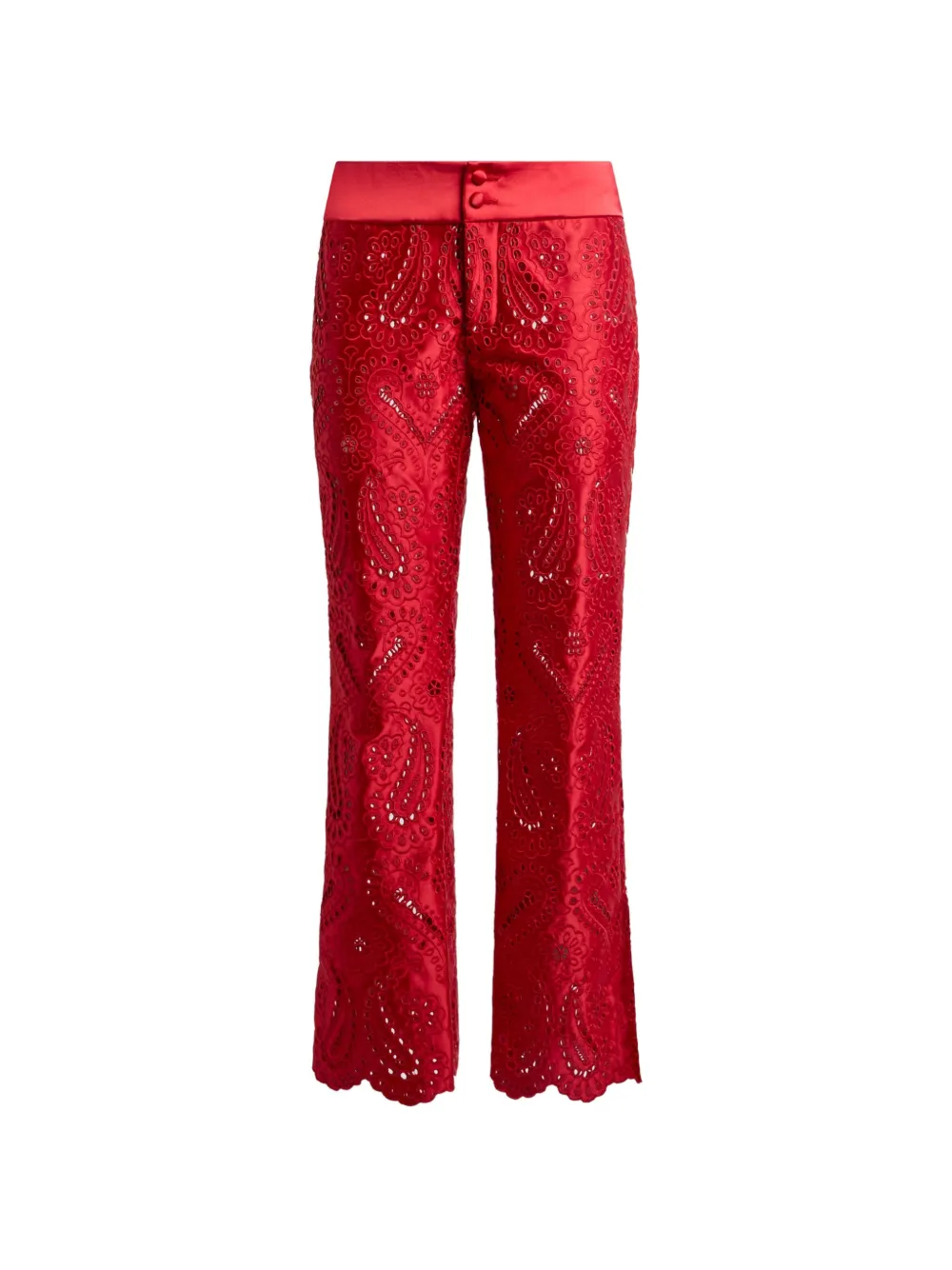ETRO paisley broderie-anglaise straight-leg trousers - Red