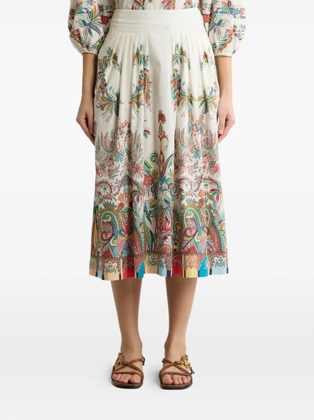 ETRO Midi-plooirok met paisley-print Beige