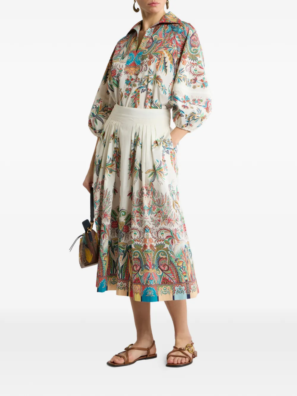 ETRO Midi-plooirok met paisley-print Beige