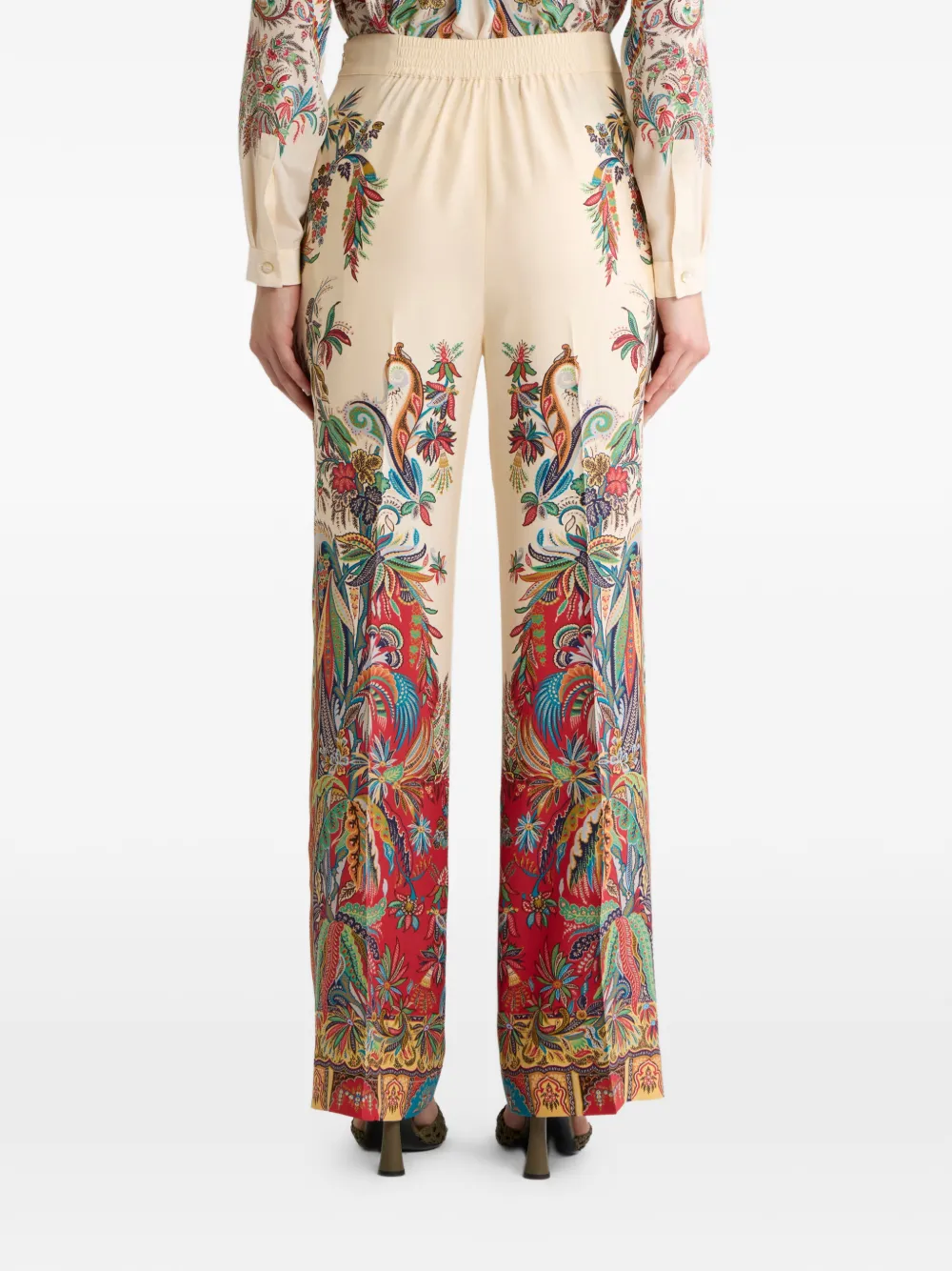 ETRO Zijden high waist broek met paisley-print Beige