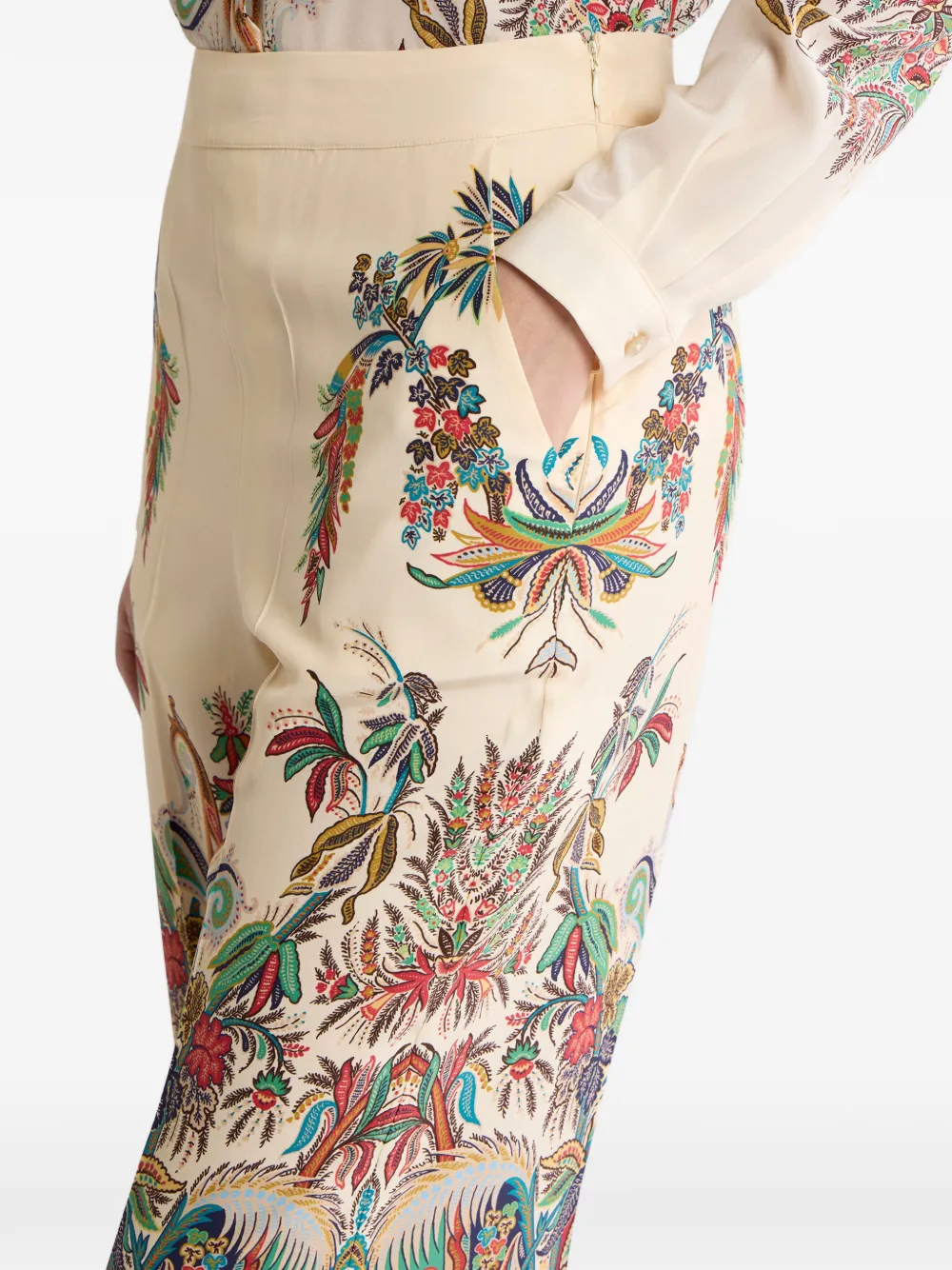ETRO Zijden high waist broek met paisley-print Beige