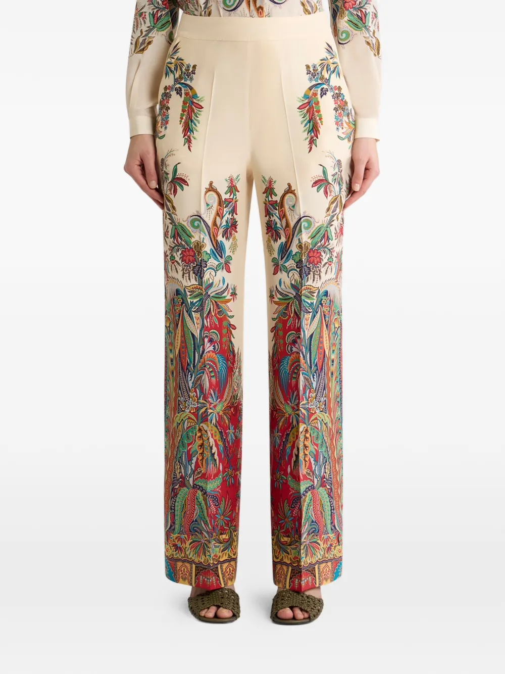 ETRO Zijden high waist broek met paisley-print Beige