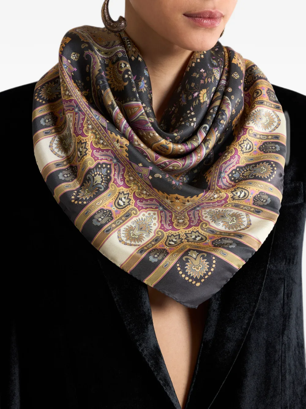 ETRO Zijden sjaal met paisley-patroon Zwart