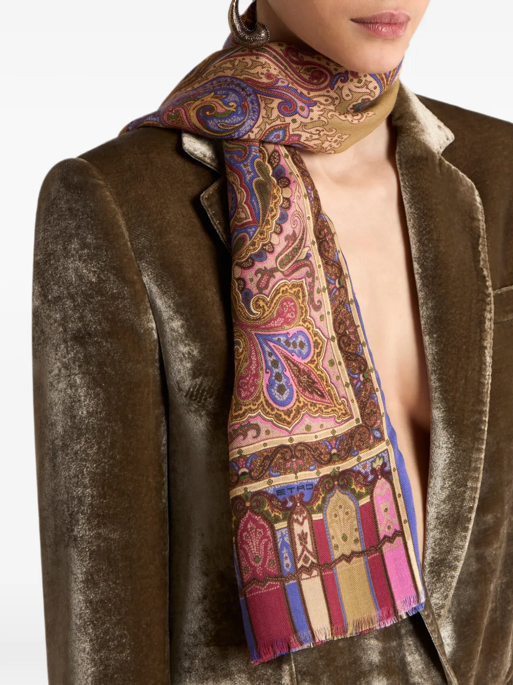 ETRO Sjaal met paisley-patroon van kasjmier zijde en wol Blauw