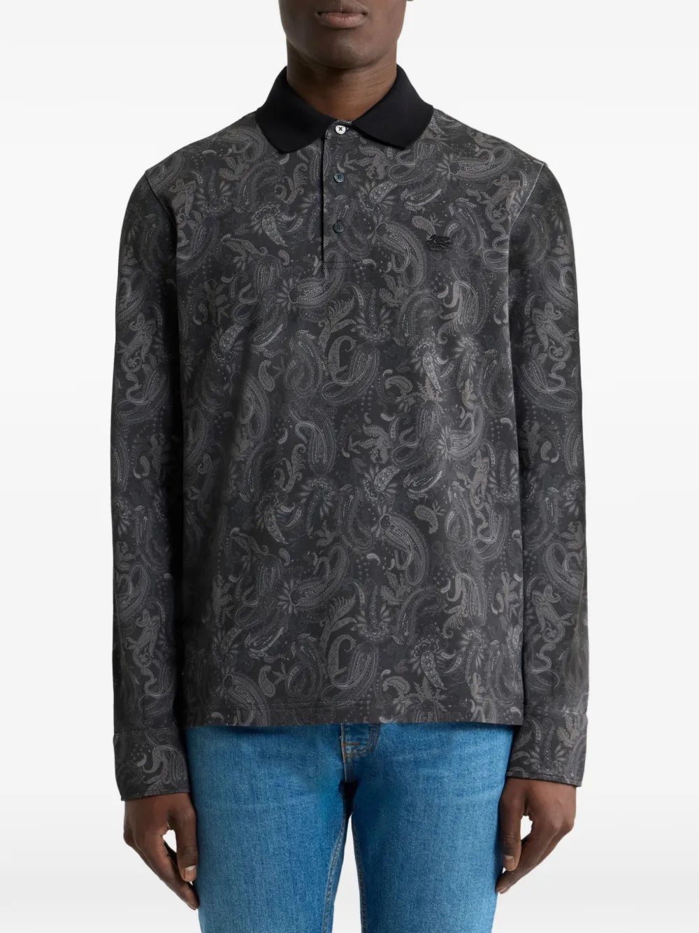 ETRO Poloshirt met lange mouwen en paisley-print Zwart