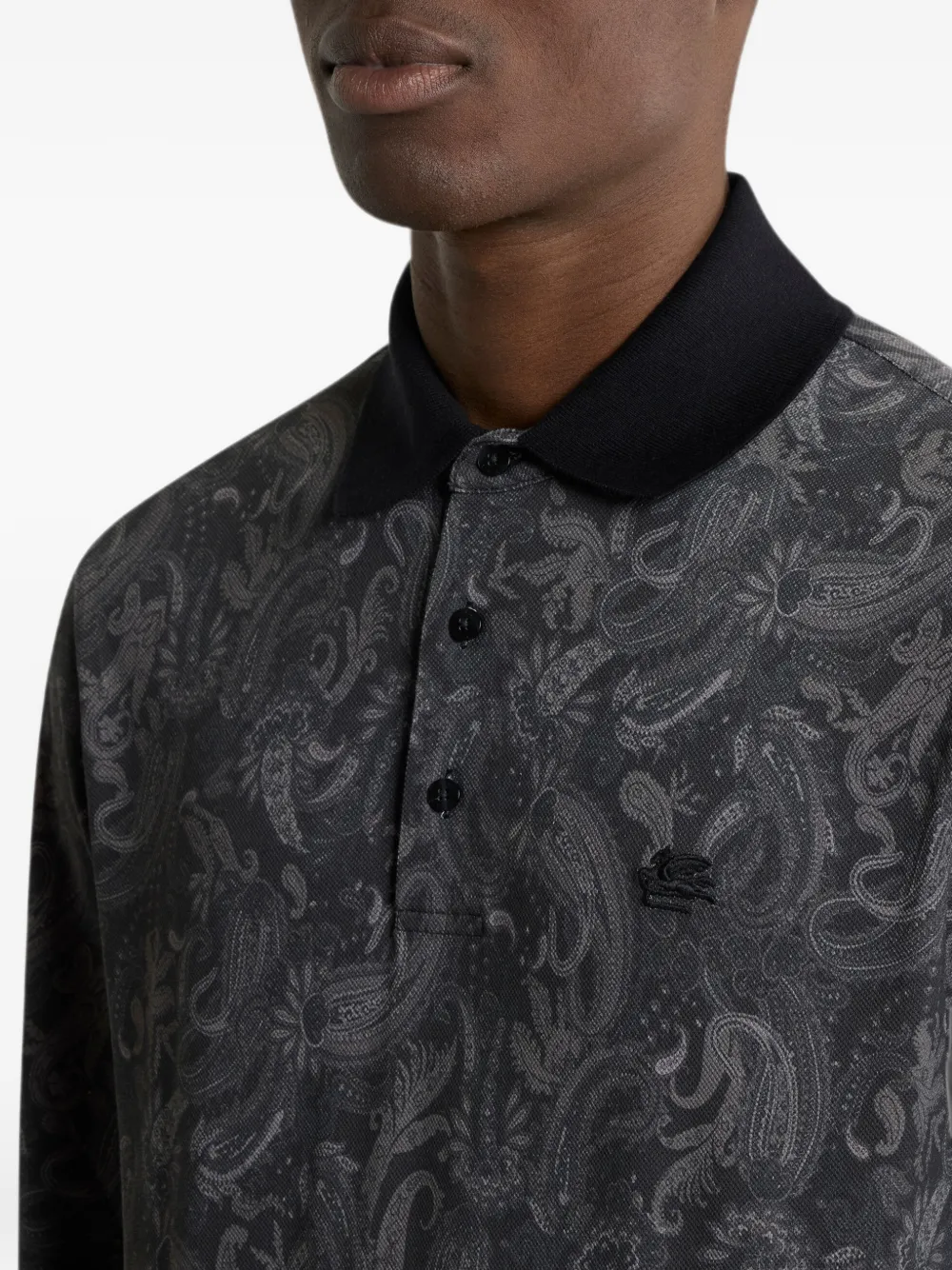 ETRO Poloshirt met lange mouwen en paisley-print Zwart